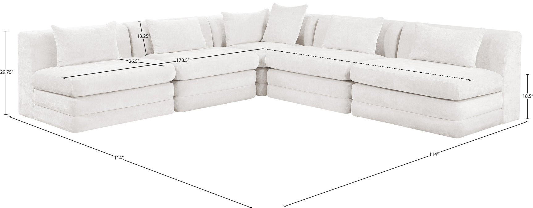 Newport Cream 114" Chenille Fabric Upholstered 5-Piece Armless Modular Sectional - Ornate Home