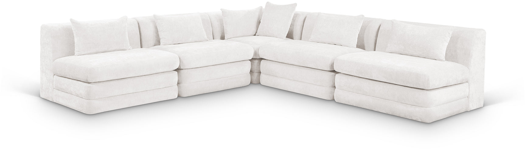Newport Cream 114" Chenille Fabric Upholstered 5-Piece Armless Modular Sectional - Ornate Home
