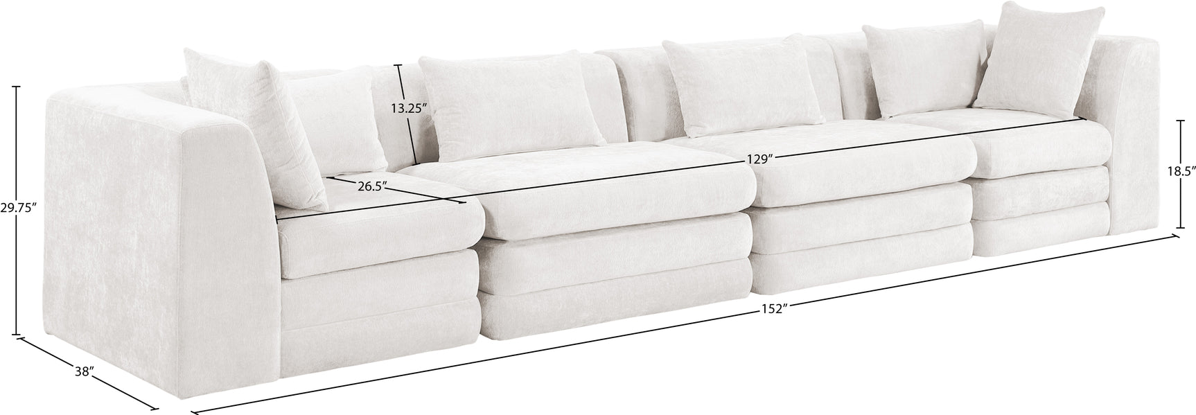 Newport Cream 152" Chenille Fabric Upholstered 4-Piece Modular Sofa - Ornate Home