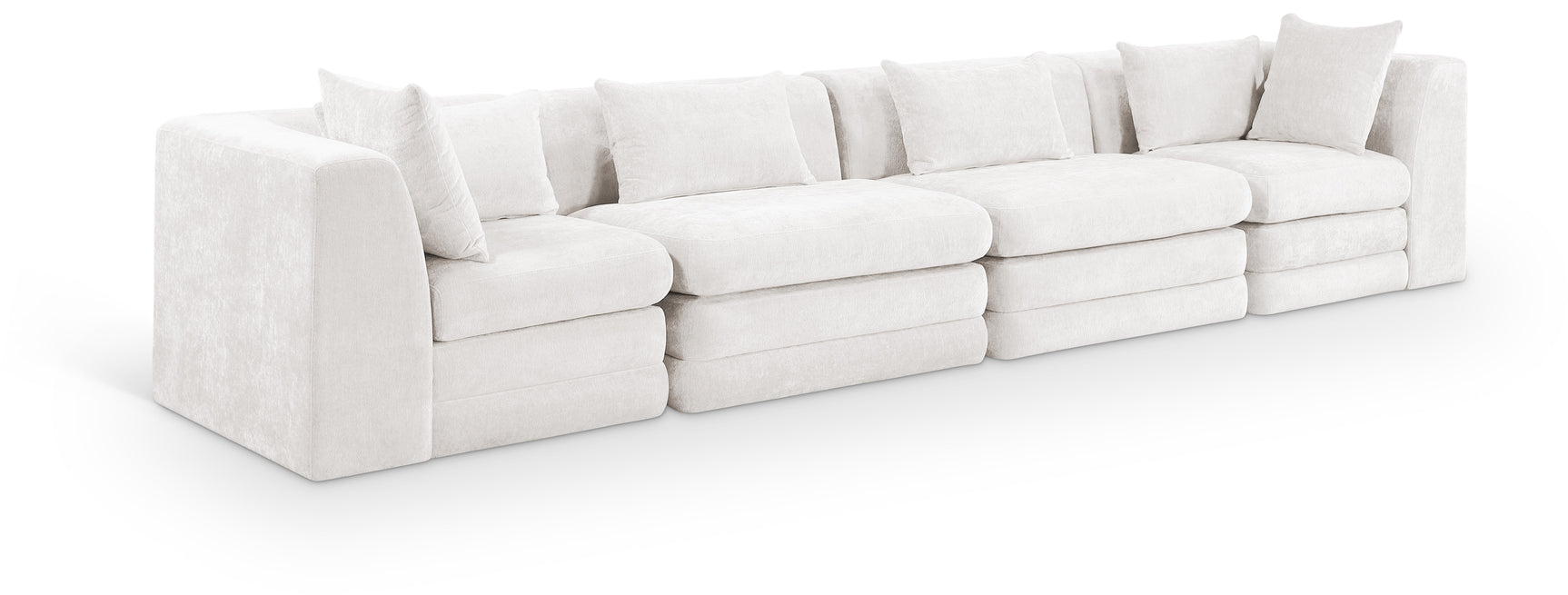 Newport Cream 152" Chenille Fabric Upholstered 4-Piece Modular Sofa - Ornate Home