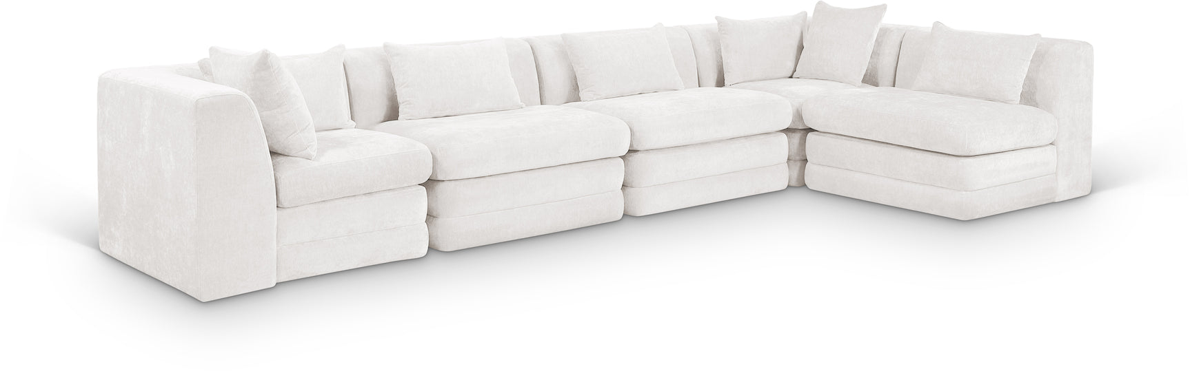 Newport Cream 152" Chenille Fabric Upholstered 5-Piece L Shaped Modular Sectional - Ornate Home