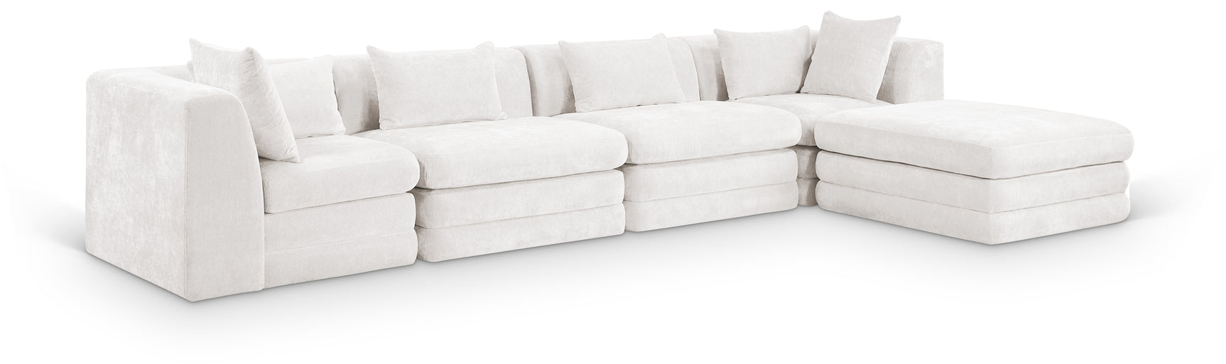 Newport Cream 152" Chenille Fabric Upholstered 5-Piece Modular Sectional - Ornate Home
