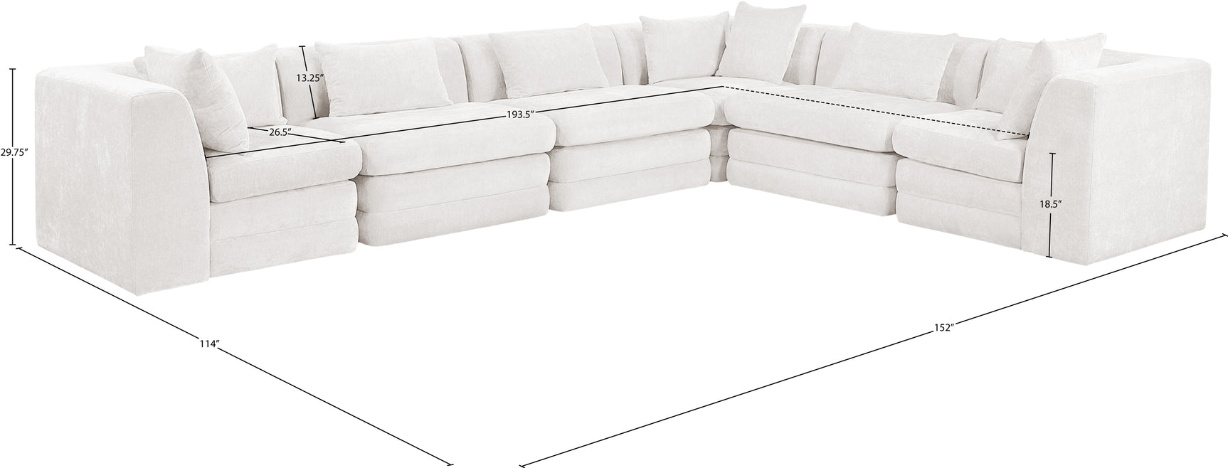 Newport Cream 152" Chenille Fabric Upholstered 6-Piece L Shaped Modular Sectional - Ornate Home