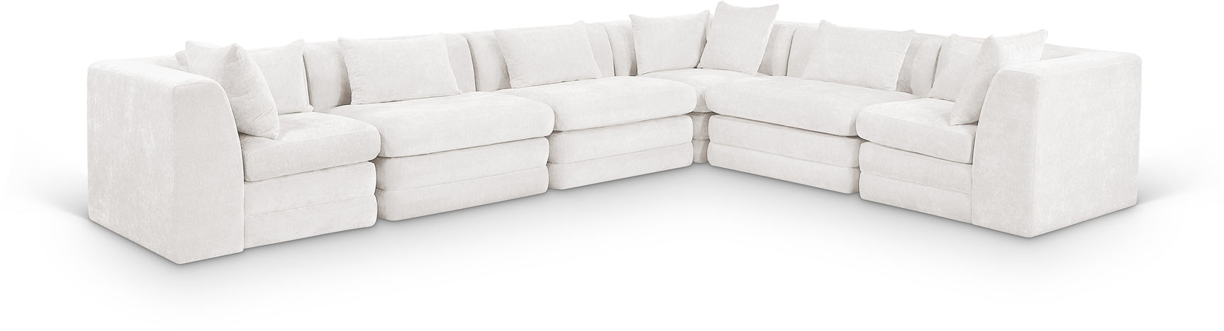 Newport Cream 152" Chenille Fabric Upholstered 6-Piece L Shaped Modular Sectional - Ornate Home