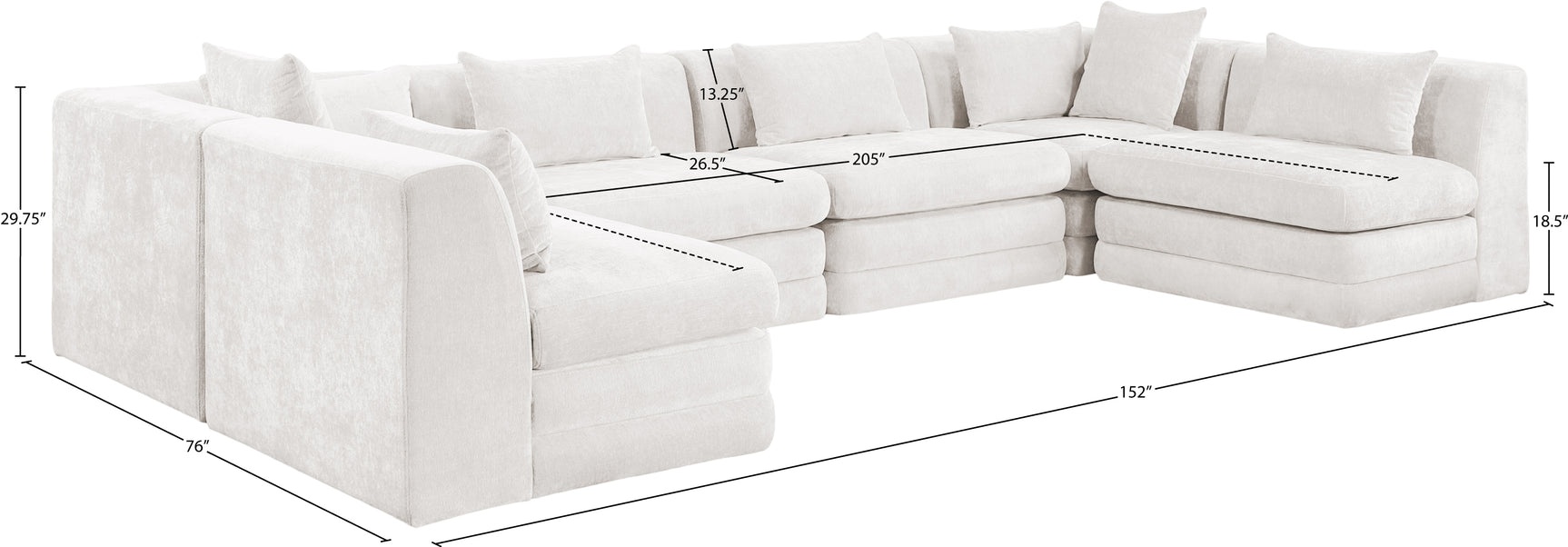 Newport Cream 152" Chenille Fabric Upholstered 6-Piece U Shaped Modular Sectional - Ornate Home