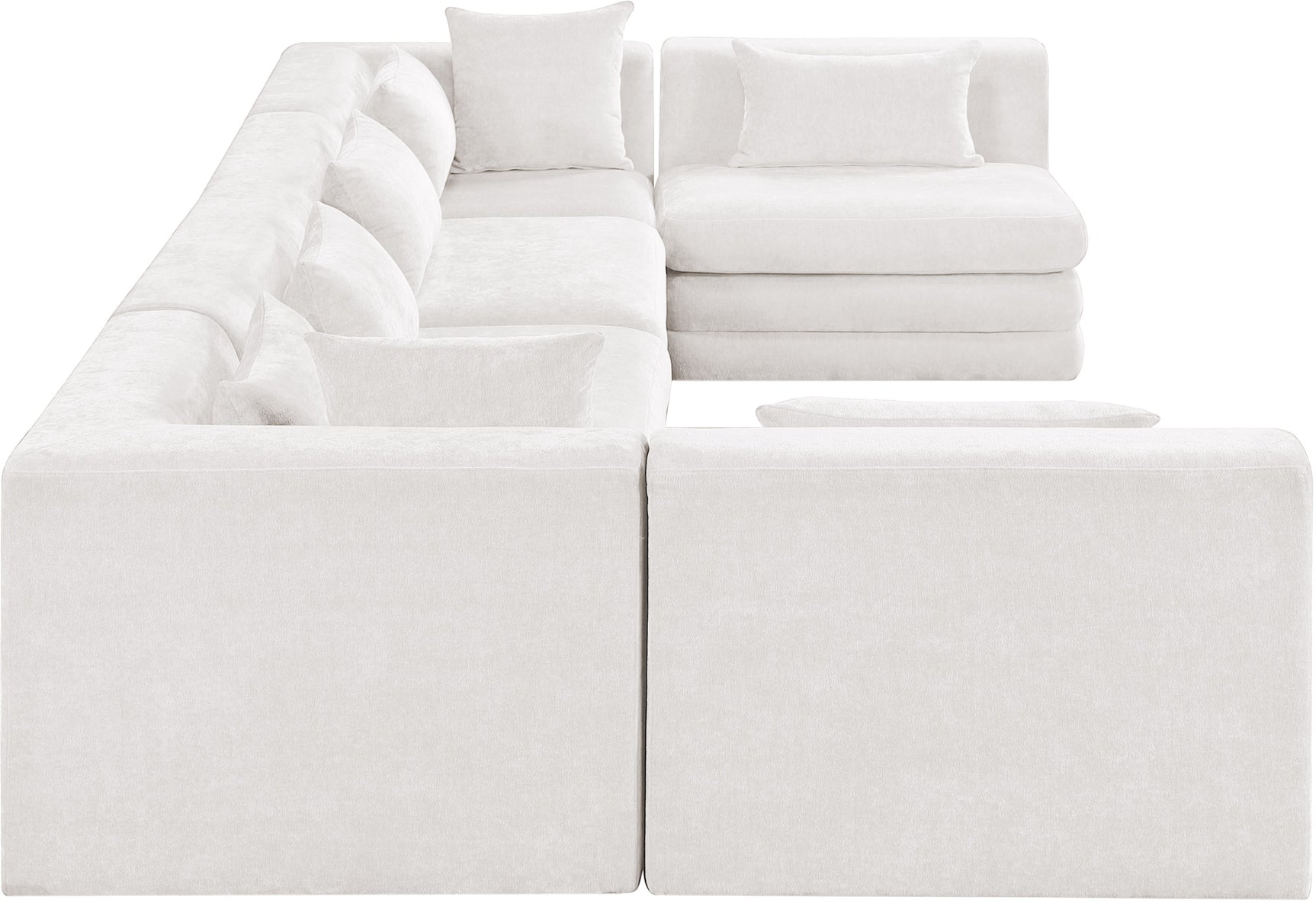 Newport Cream 152" Chenille Fabric Upholstered 6-Piece U Shaped Modular Sectional - Ornate Home