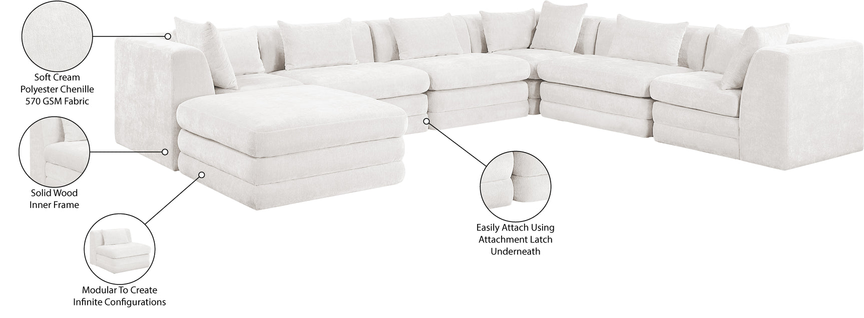 Newport Cream 152" Chenille Fabric Upholstered 7-Piece Modular Sectional - Ornate Home