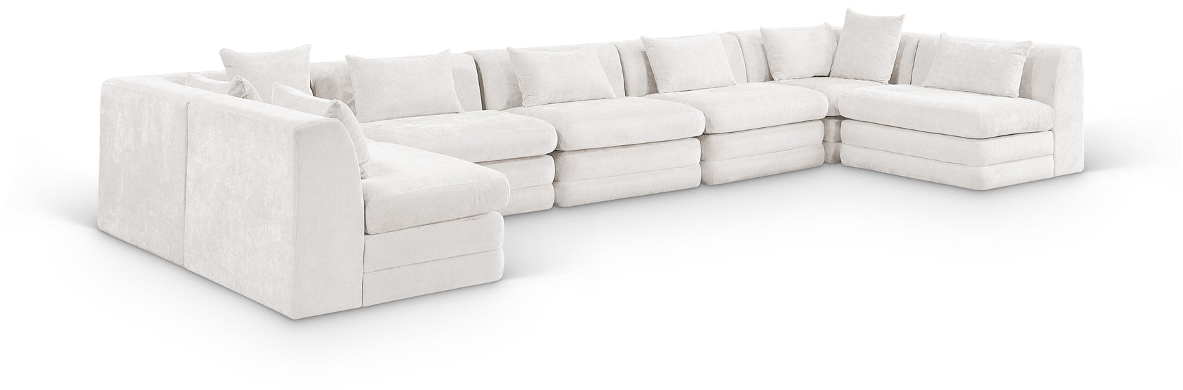 Newport Cream 190" Chenille Fabric Upholstered 7-Piece Modular Sectional - Ornate Home