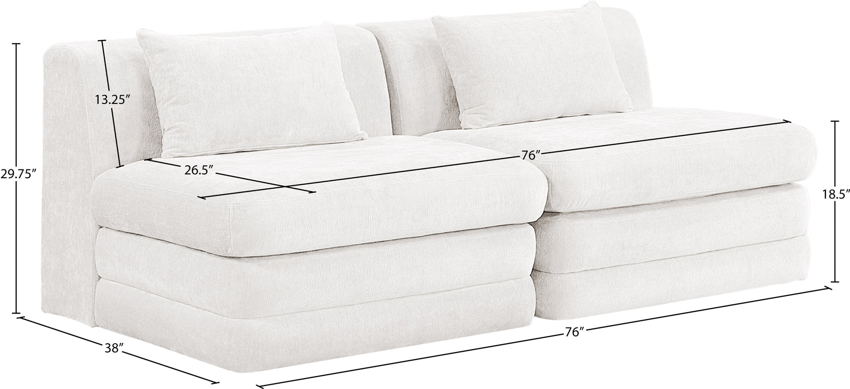 Newport Cream 76" Chenille Fabric Upholstered 2-Piece Armless Modular Loveseat - Ornate Home