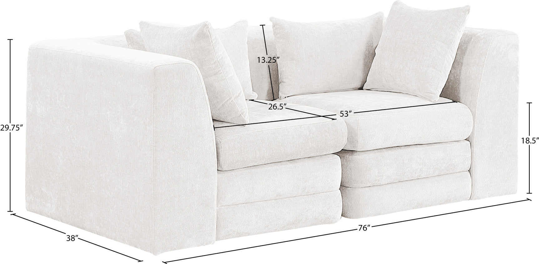 Newport Cream 76" Chenille Fabric Upholstered 2-Piece Modular Loveseat - Ornate Home