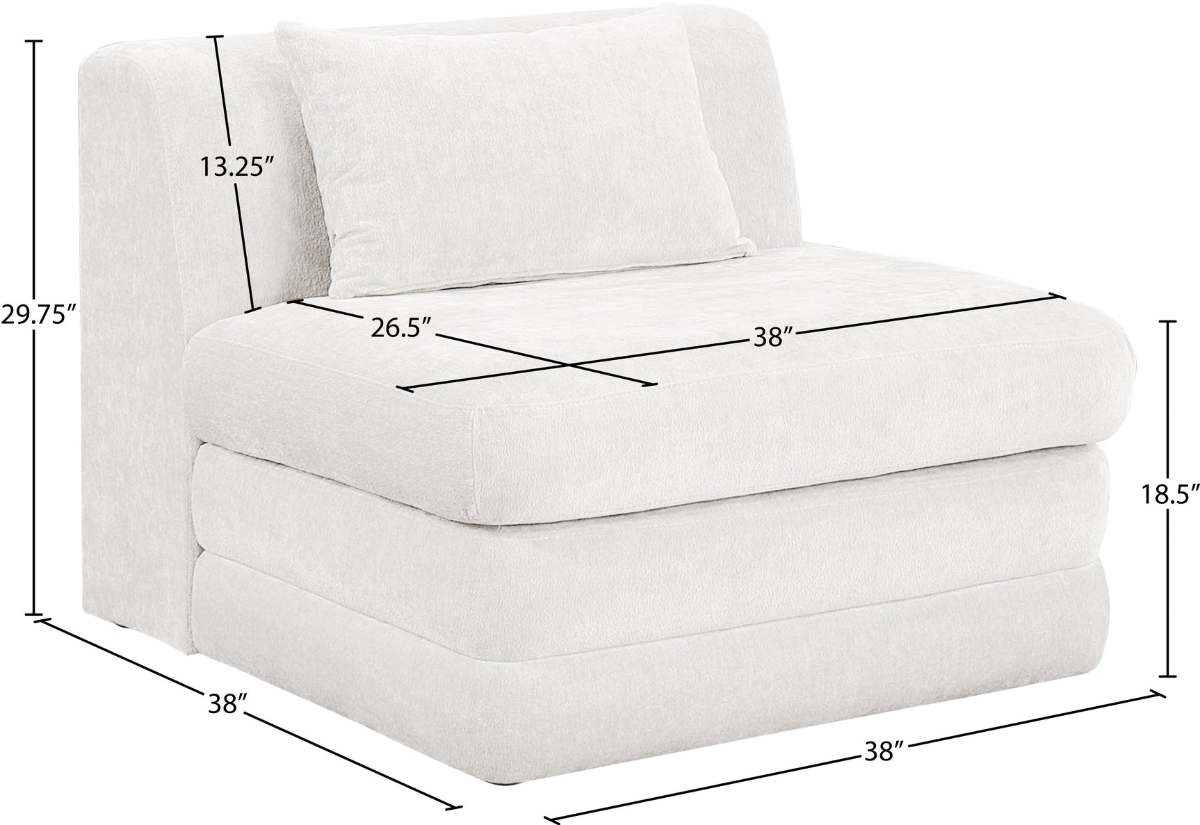 Newport Cream Fabric Upholstered Modular Armless Chair - Ornate Home