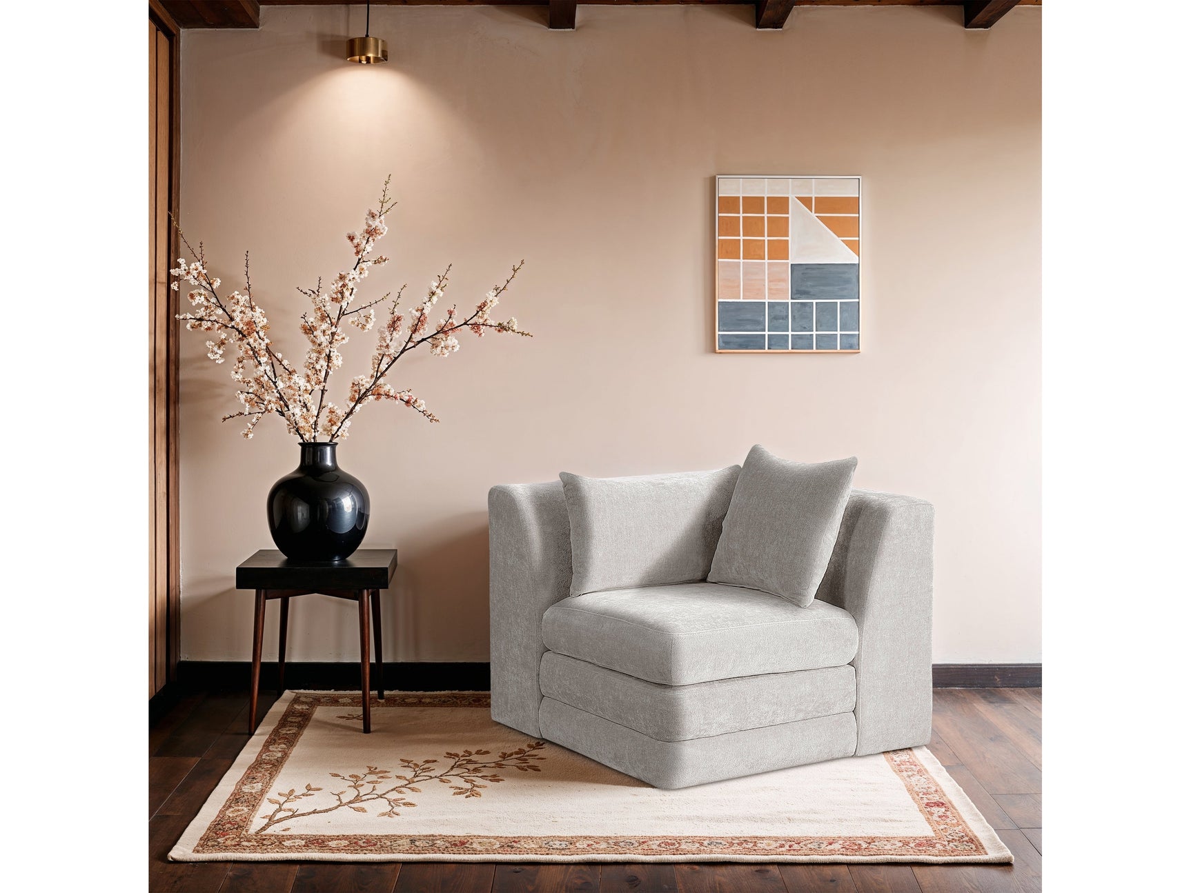 Newport Cream Fabric Upholstered Modular Corner Chair - Ornate Home