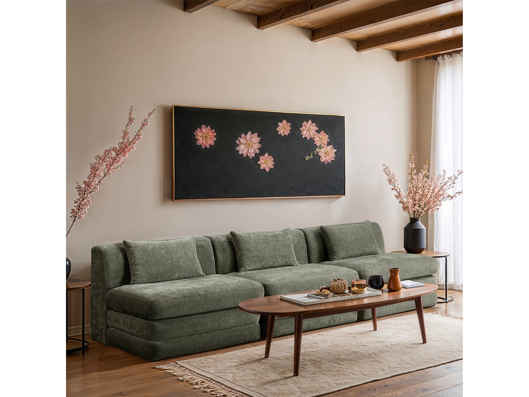 Newport Green 114" Chenille Fabric Upholstered 3-Piece Armless Modular Sofa - Ornate Home