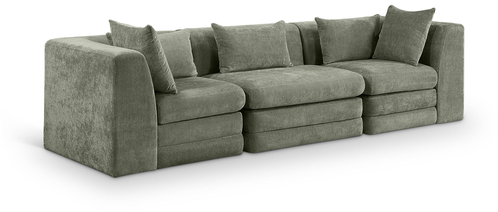 Newport Green 114" Chenille Fabric Upholstered 3-Piece Modular Sofa - Ornate Home