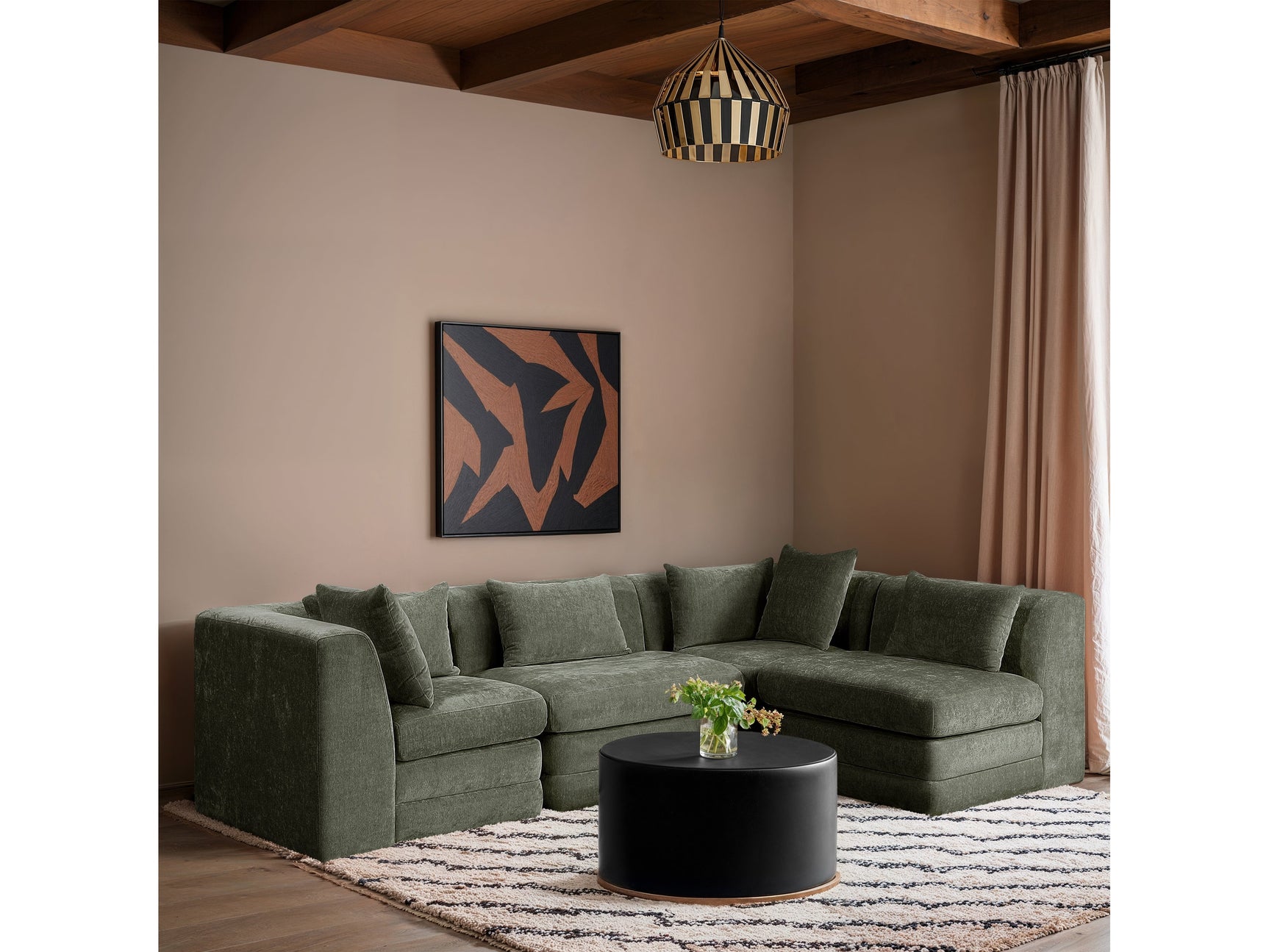 Newport Green 114" Chenille Fabric Upholstered 4-Piece L Shaped Modular Sectional - Ornate Home