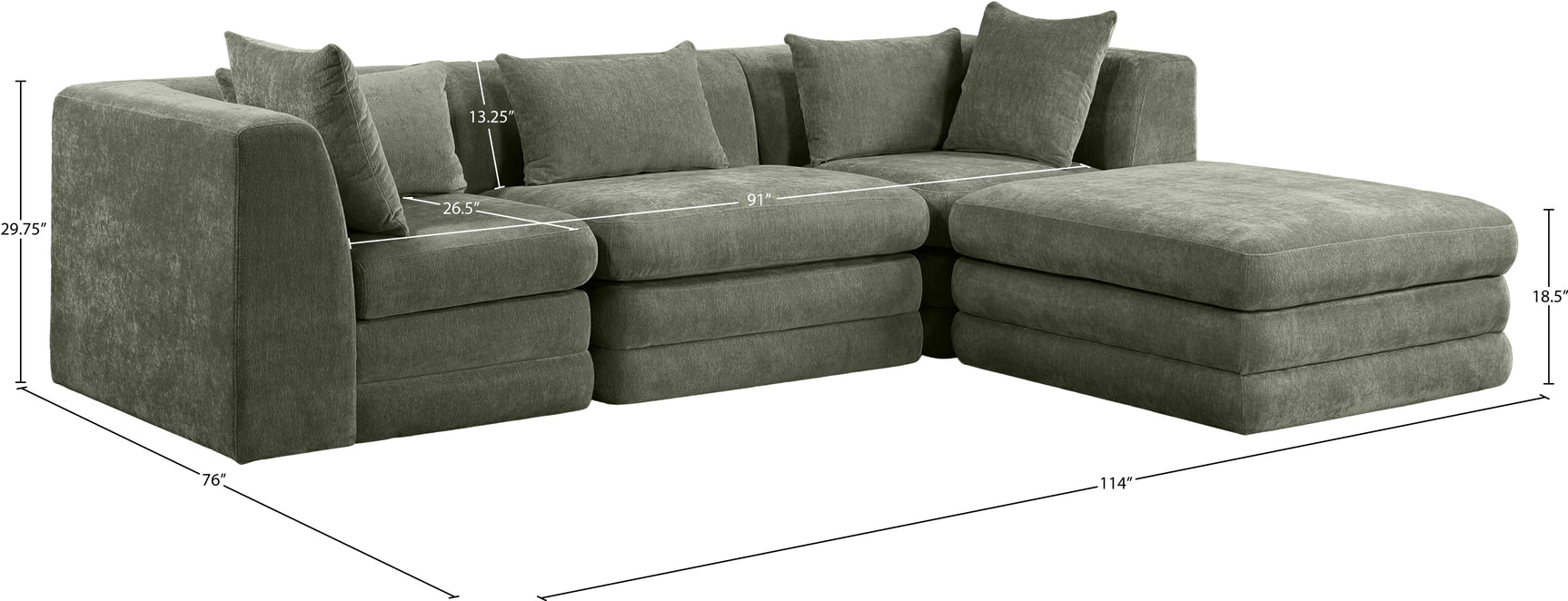 Newport Green 114" Chenille Fabric Upholstered 4-Piece Modular Sectional - Ornate Home