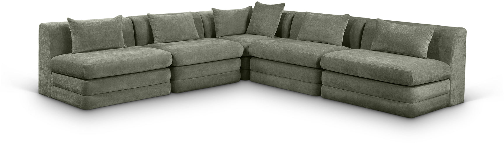 Newport Green 114" Chenille Fabric Upholstered 5-Piece Armless Modular Sectional - Ornate Home