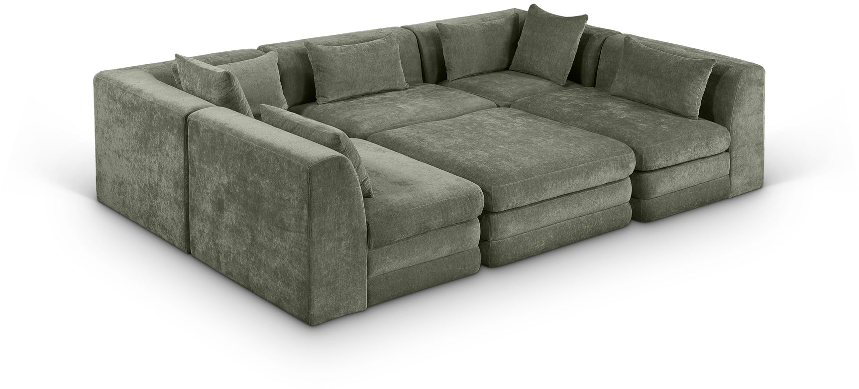 Newport Green 114" Chenille Fabric Upholstered 6-Piece Modular Sectional - Ornate Home
