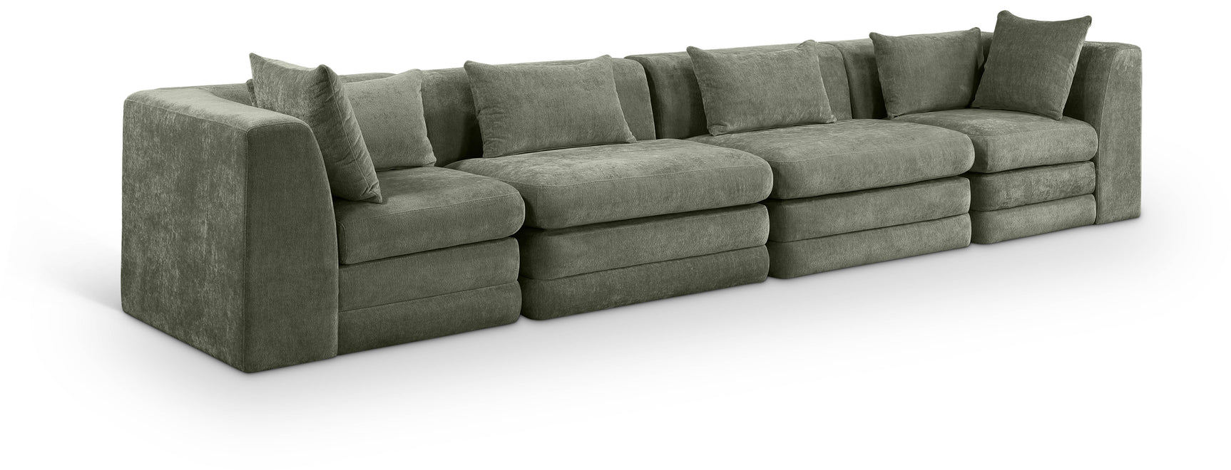 Newport Green 152" Chenille Fabric Upholstered 4-Piece Modular Sofa - Ornate Home