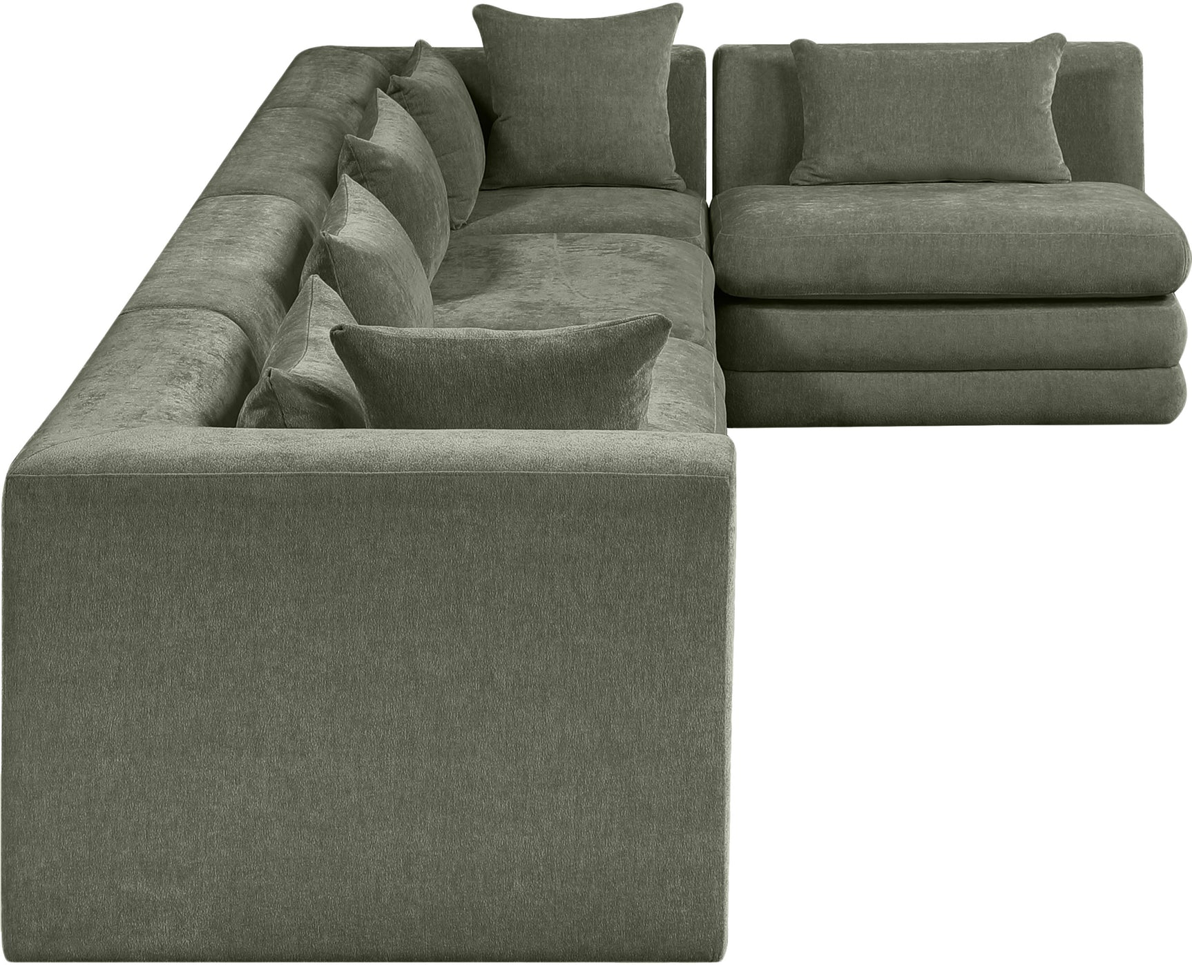 Newport Green 152" Chenille Fabric Upholstered 5-Piece L Shaped Modular Sectional - Ornate Home