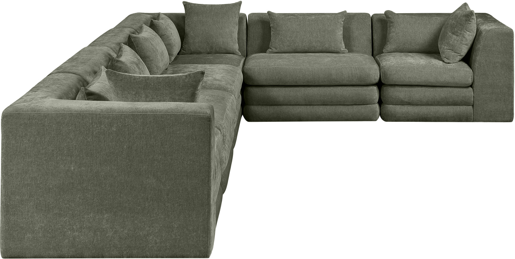 Newport Green 152" Chenille Fabric Upholstered 6-Piece L Shaped Modular Sectional - Ornate Home