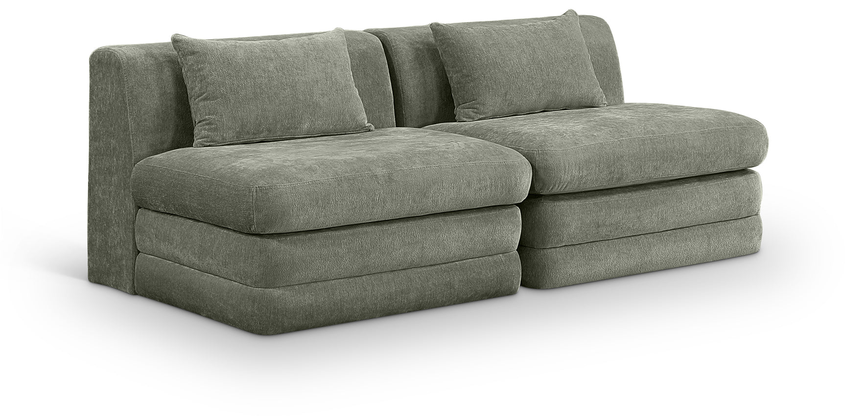 Newport Green 76" Chenille Fabric Upholstered 2-Piece Armless Modular Loveseat - Ornate Home