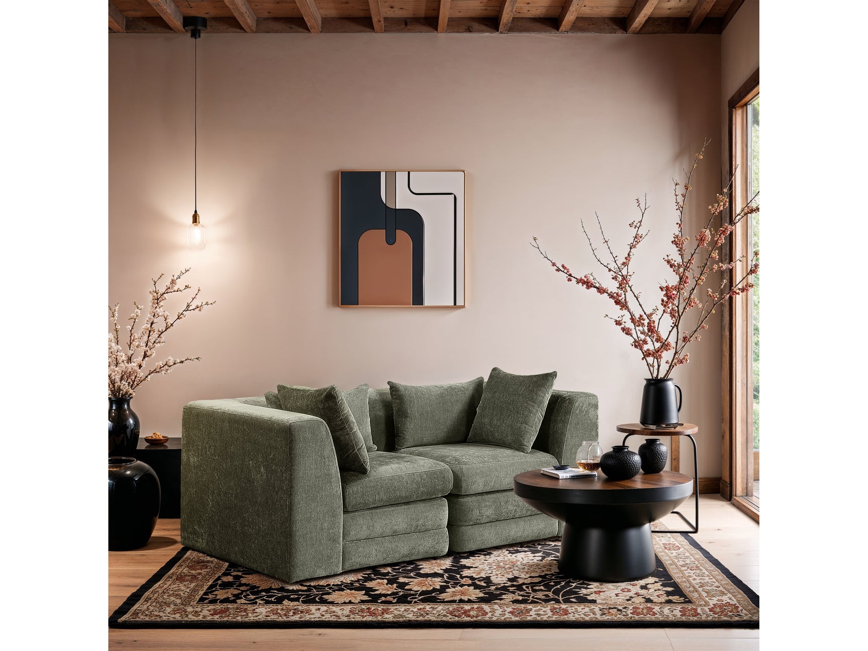 Newport Green 76" Chenille Fabric Upholstered 2-Piece Modular Loveseat - Ornate Home