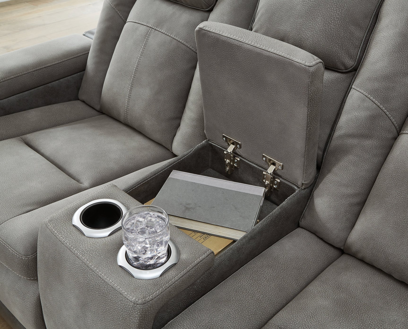 Next-Gen DuraPella Dual-Tone Slate Power Reclining Loveseat w/ Console (Online Special Price) - Ornate Home