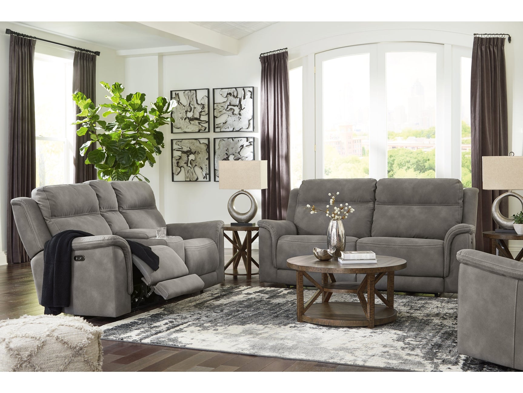 Next-Gen DuraPella Gray Power Reclining Sofa, Loveseat and Recliner Pillow Arm - Ornate Home