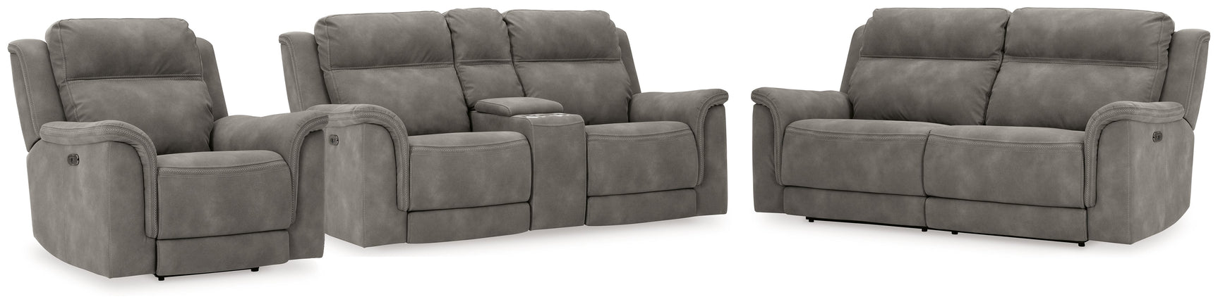 Next-Gen DuraPella Gray Power Reclining Sofa, Loveseat and Recliner Pillow Arm - Ornate Home