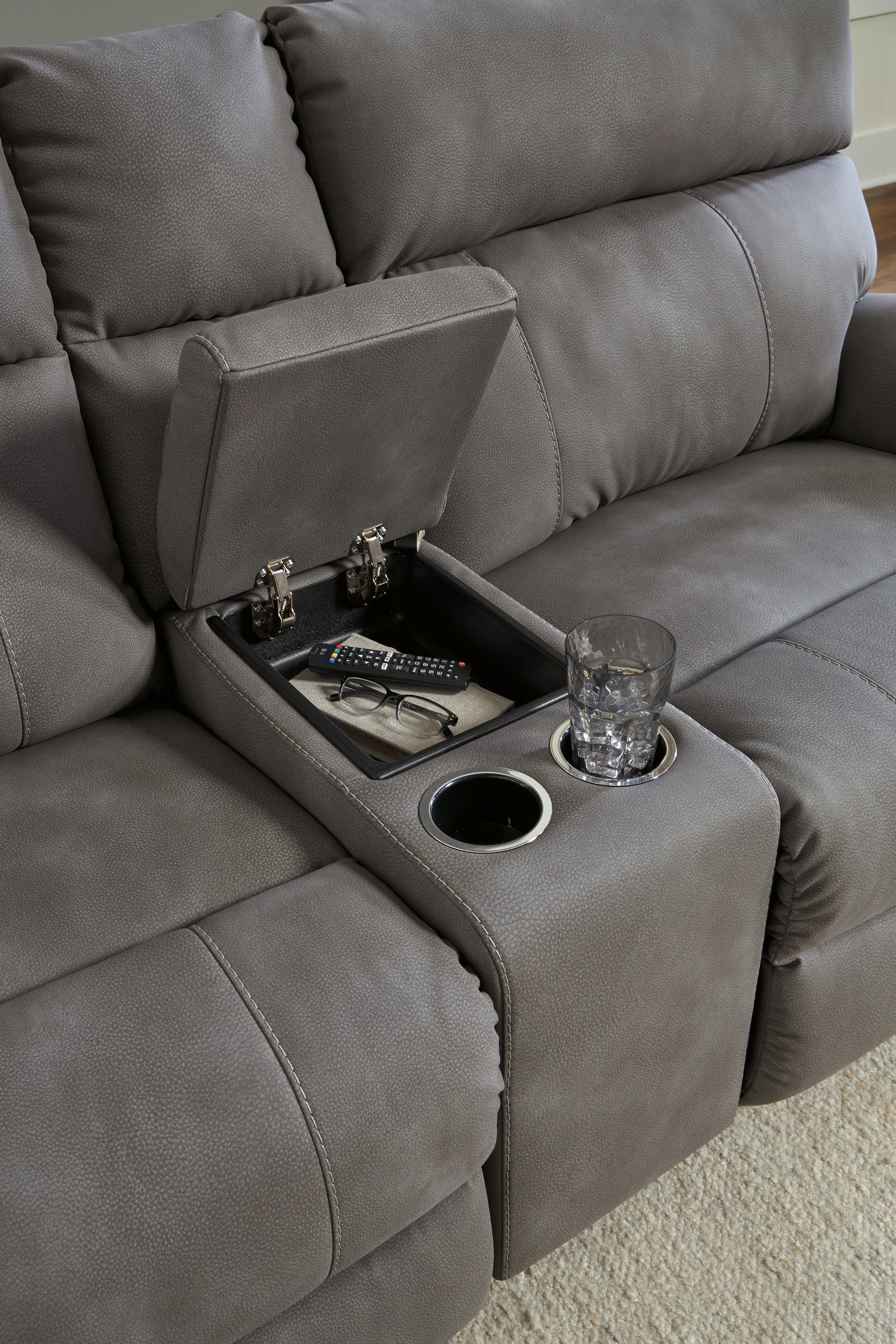Next-Gen DuraPella Slate 3-Piece Power Reclining Sectional Loveseat with Console (Online Special Price) - Ornate Home