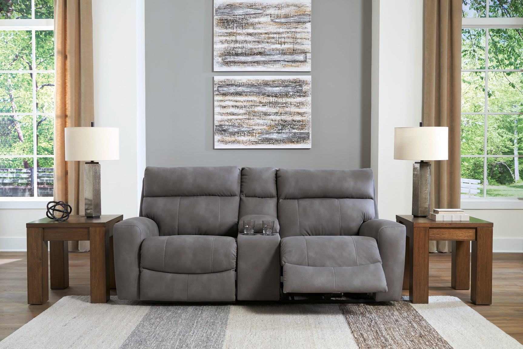Next-Gen DuraPella Slate 3-Piece Power Reclining Sectional Loveseat with Console (Online Special Price) - Ornate Home