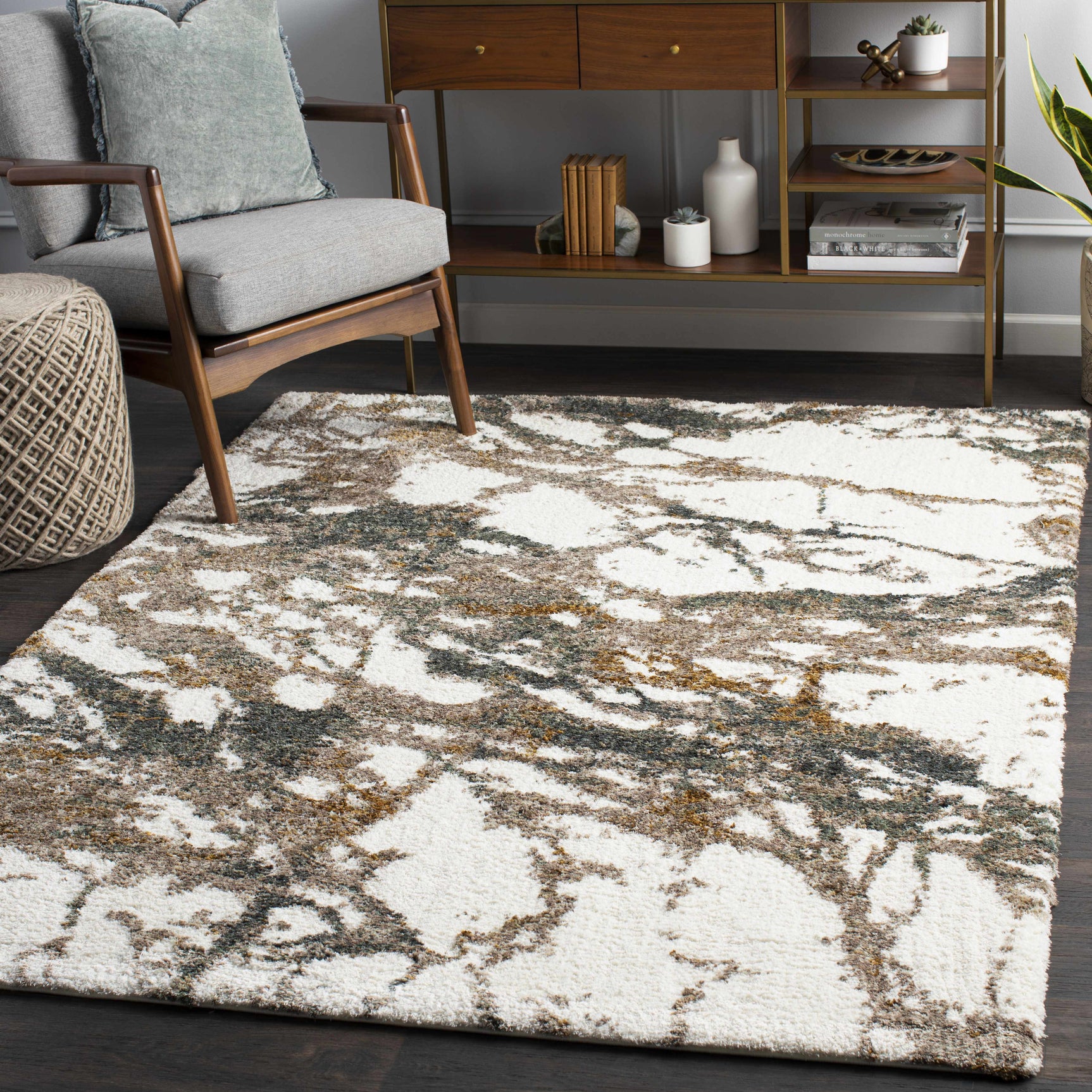 Ngunnawal Cream/Brown Marble Plush Rug - Ornate Home