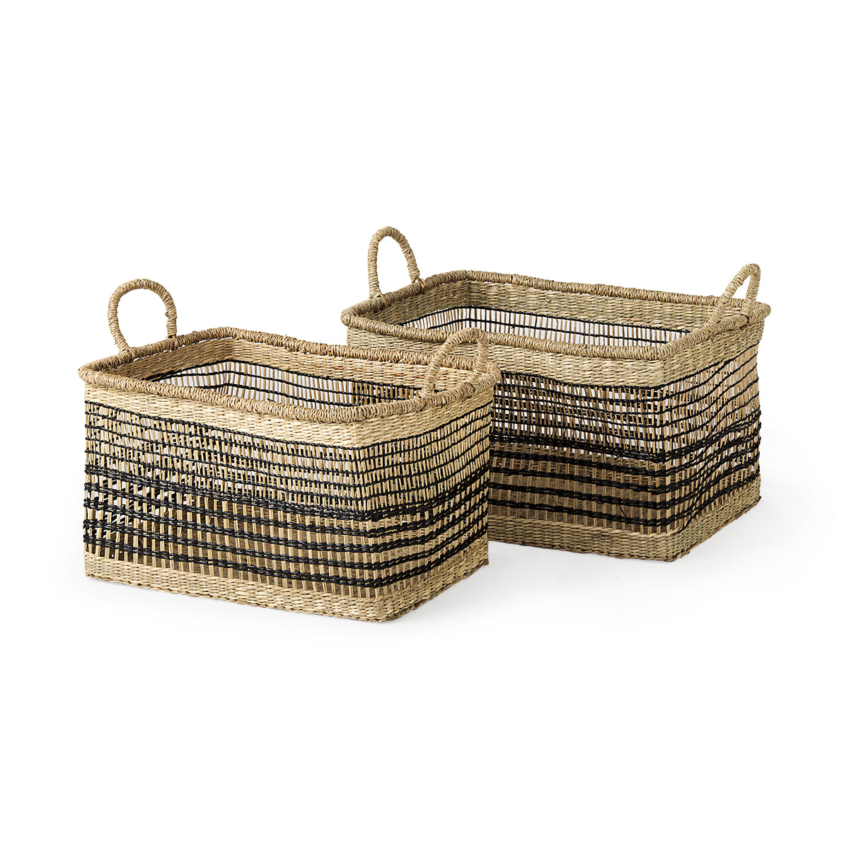 Nia Light Brown Seagrass Rectangular Basket with Handles (Set of 2) - Ornate Home