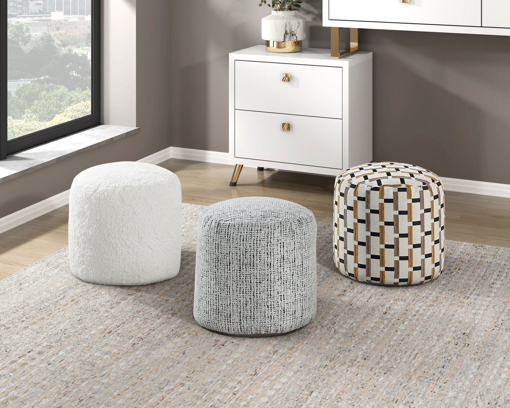 Nice Off-White Pouf - Ornate Home
