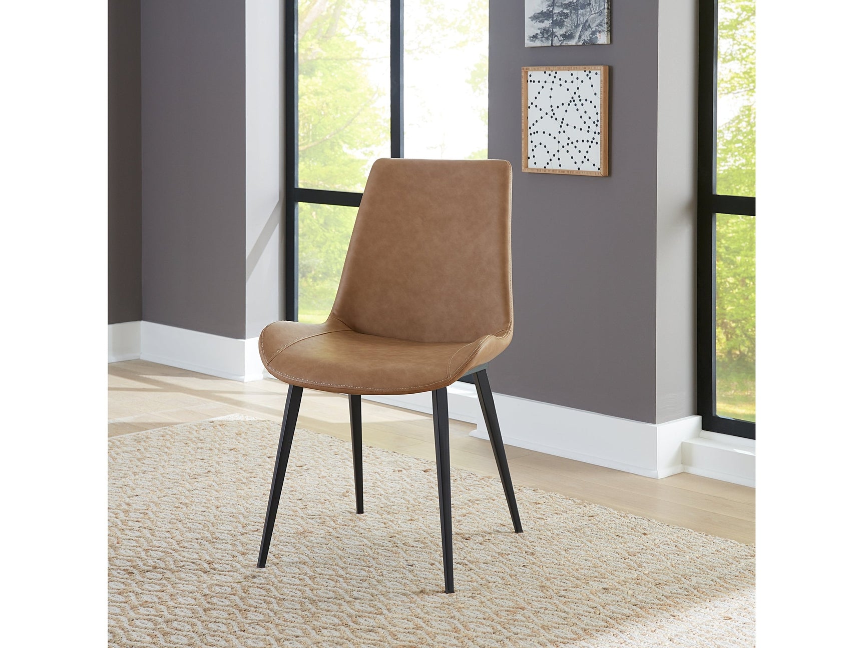 Nicoya Upholstered Dining Chair in Buckskin Synthetic Leather and Black (Set of 2) - Ornate Home