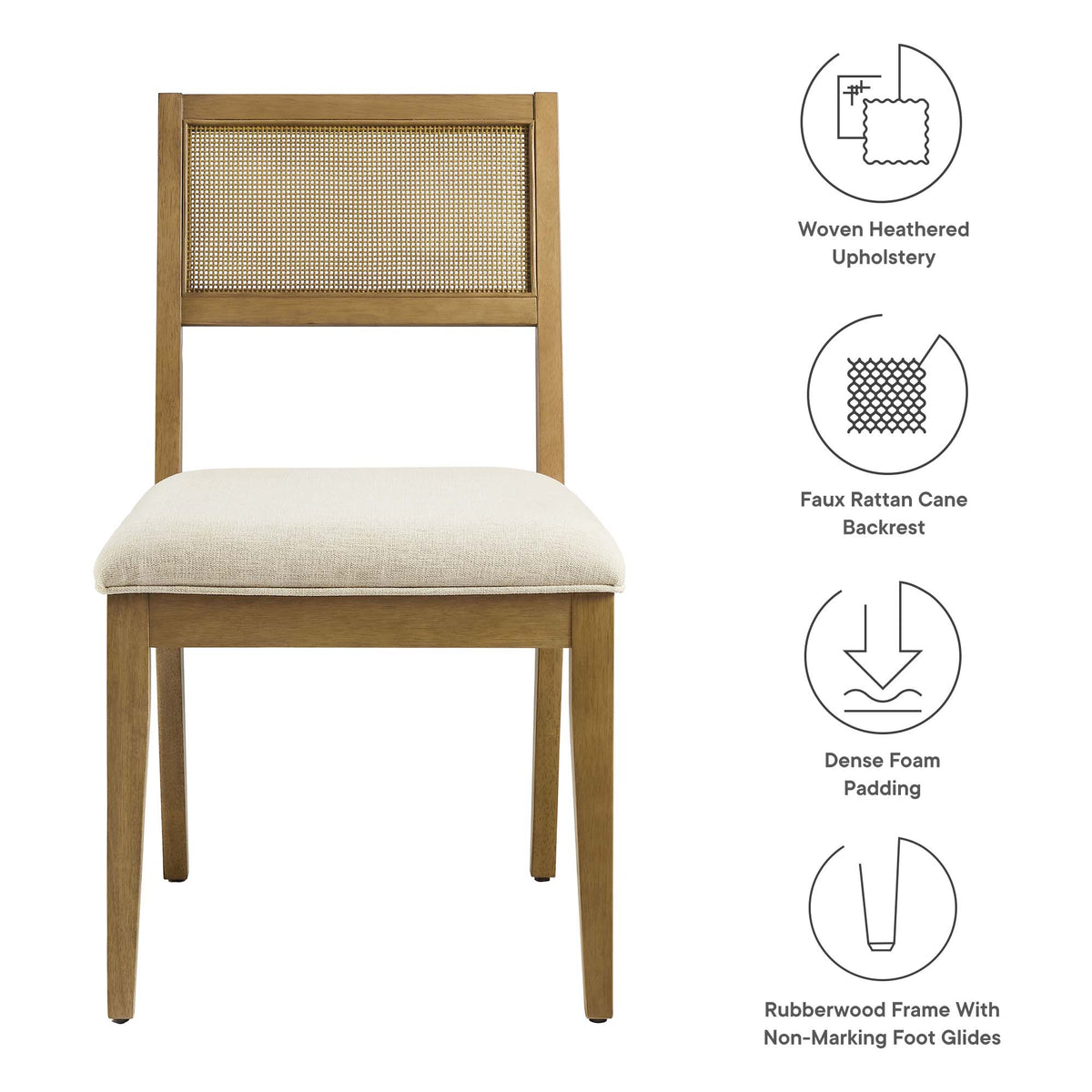 Nimba Heathered Weave Ivory Faux Rattan Fabric Dining Chairs (Set of 2) - Ornate Home