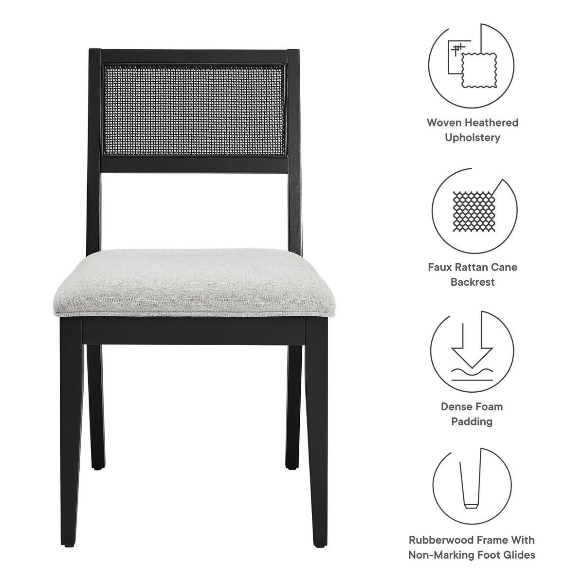 Nimba Heathered Weave Light Gray Faux Rattan Fabric Dining Chairs (Set of 2) - Ornate Home