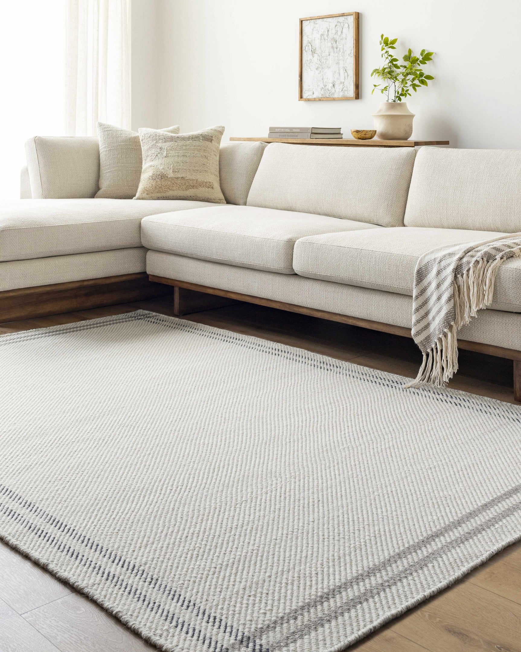 Nimue Cream & Charcoal Bordered Area Rug - Clearance - Ornate Home