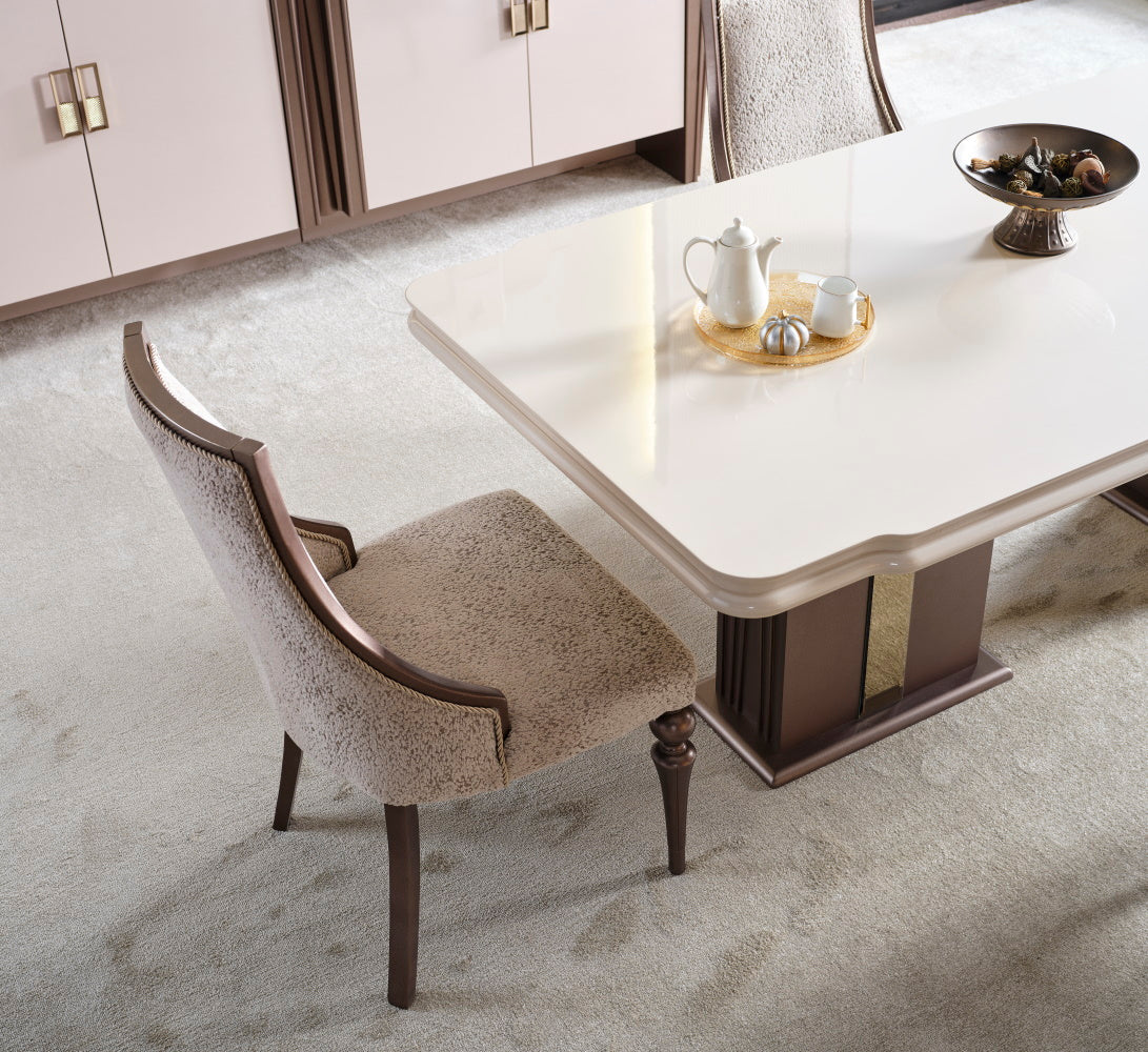 Nirvana Beige Dining Room Set (Consol With Mirror & Dining Table & 6 Dining Chair)