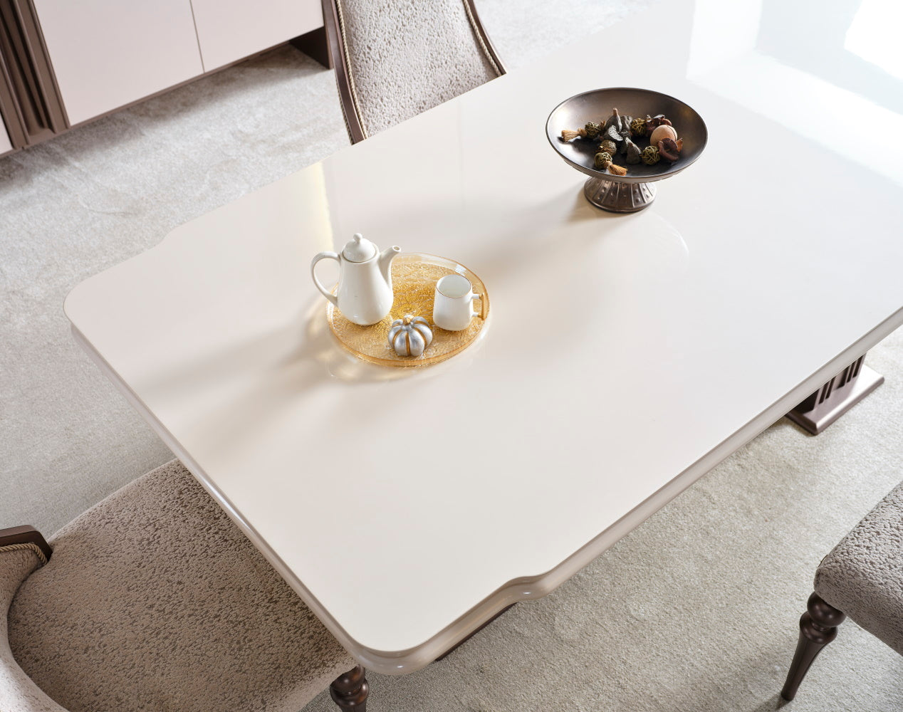 Nirvana Beige Dining Room Set (Consol With Mirror & Dining Table & 6 Dining Chair)