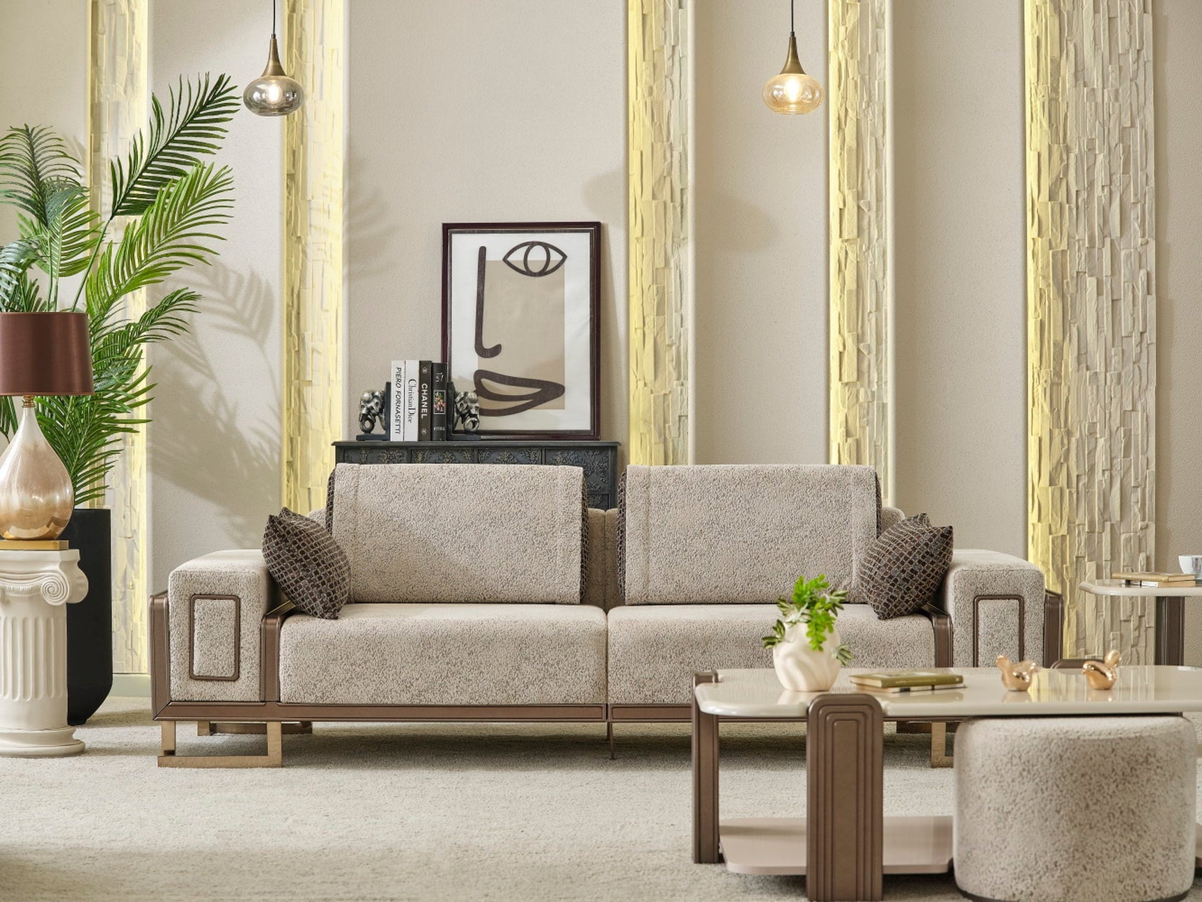 Nirvana Beige 4-pieces (2 Four Seat Sofa & 2 Chair) Living Room Set