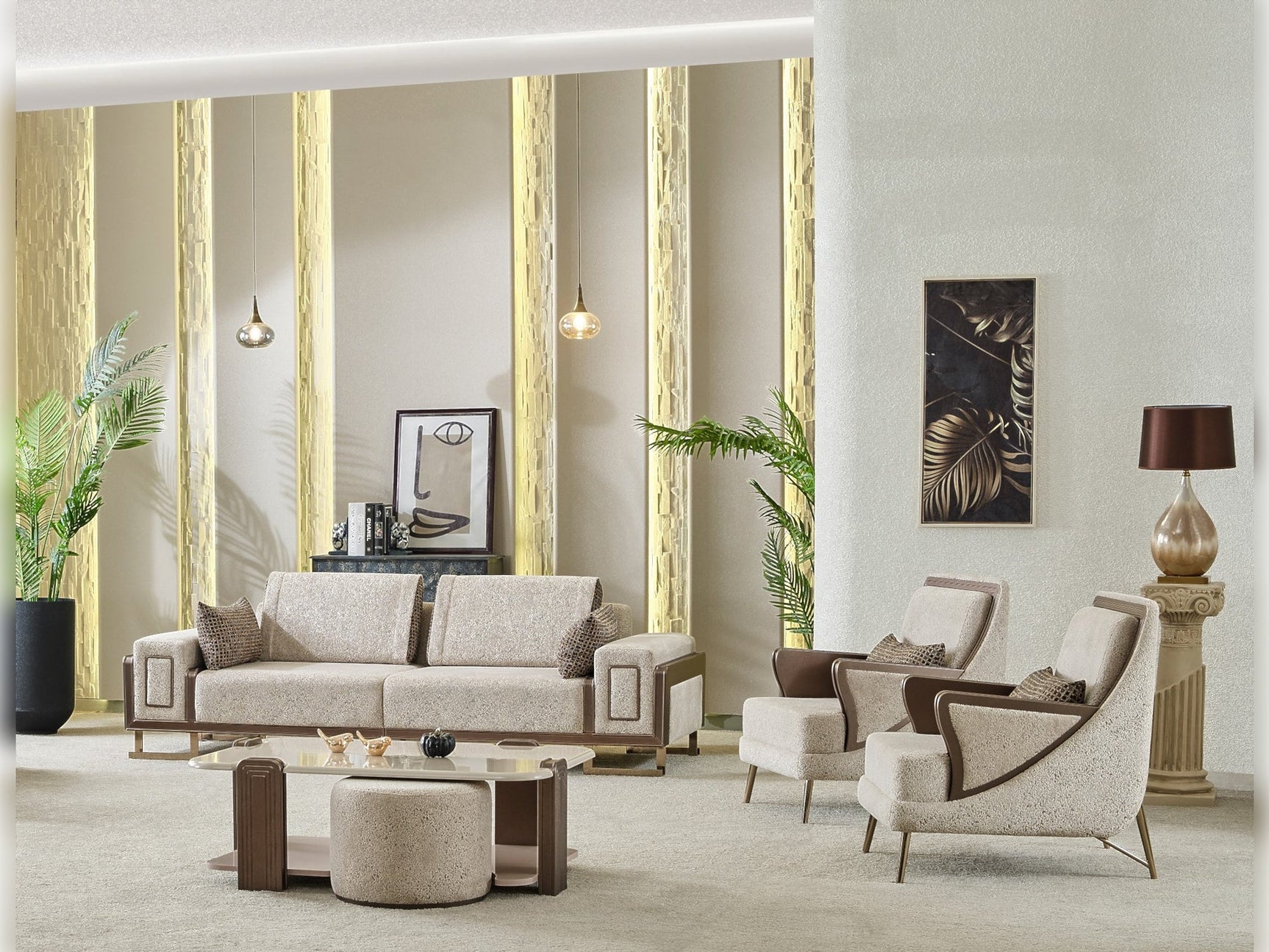 Nirvana Beige 4-pieces (2 Four Seat Sofa & 2 Chair) Living Room Set