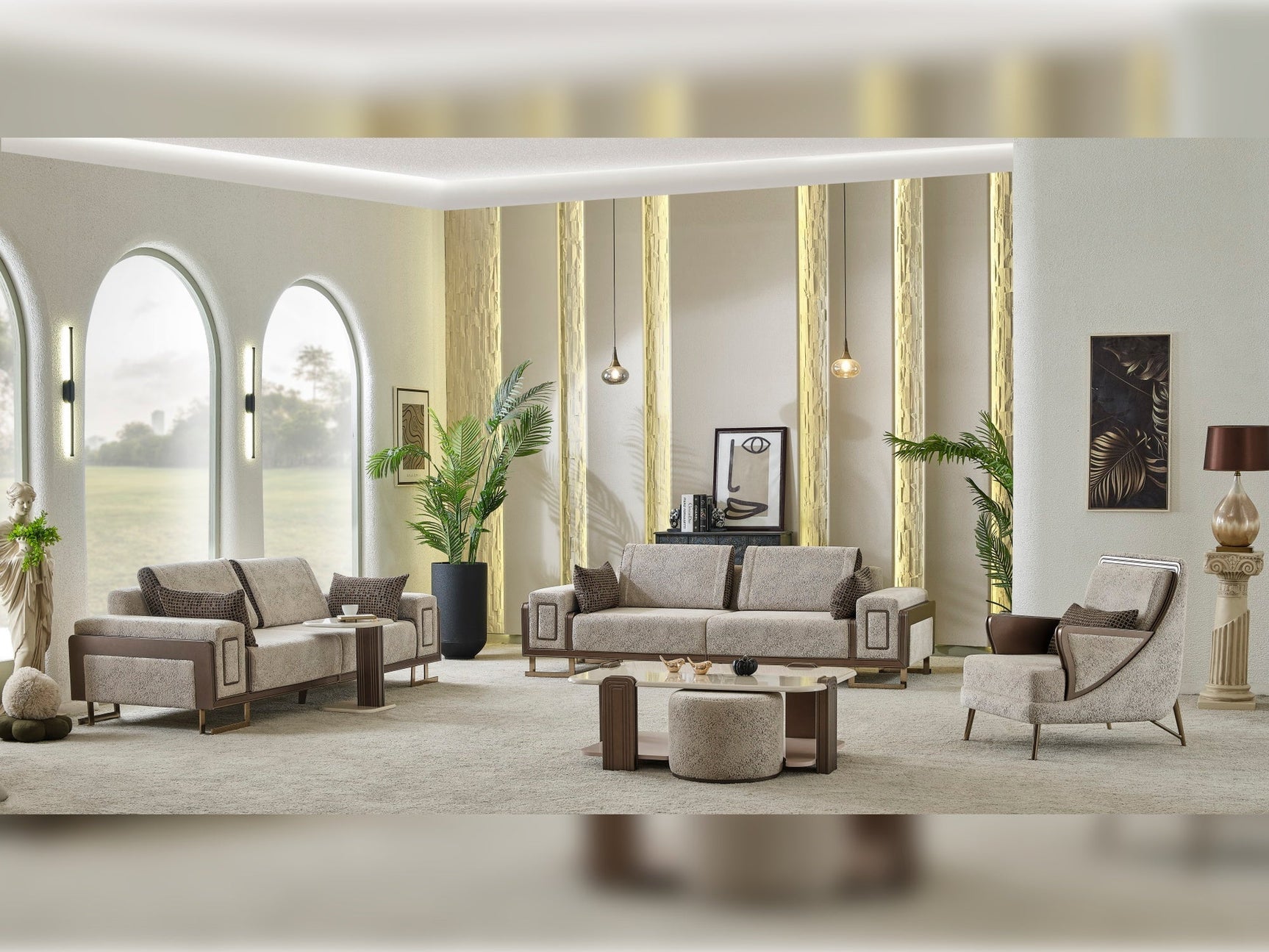 Nirvana Beige 4-pieces (2 Four Seat Sofa & 2 Chair) Living Room Set