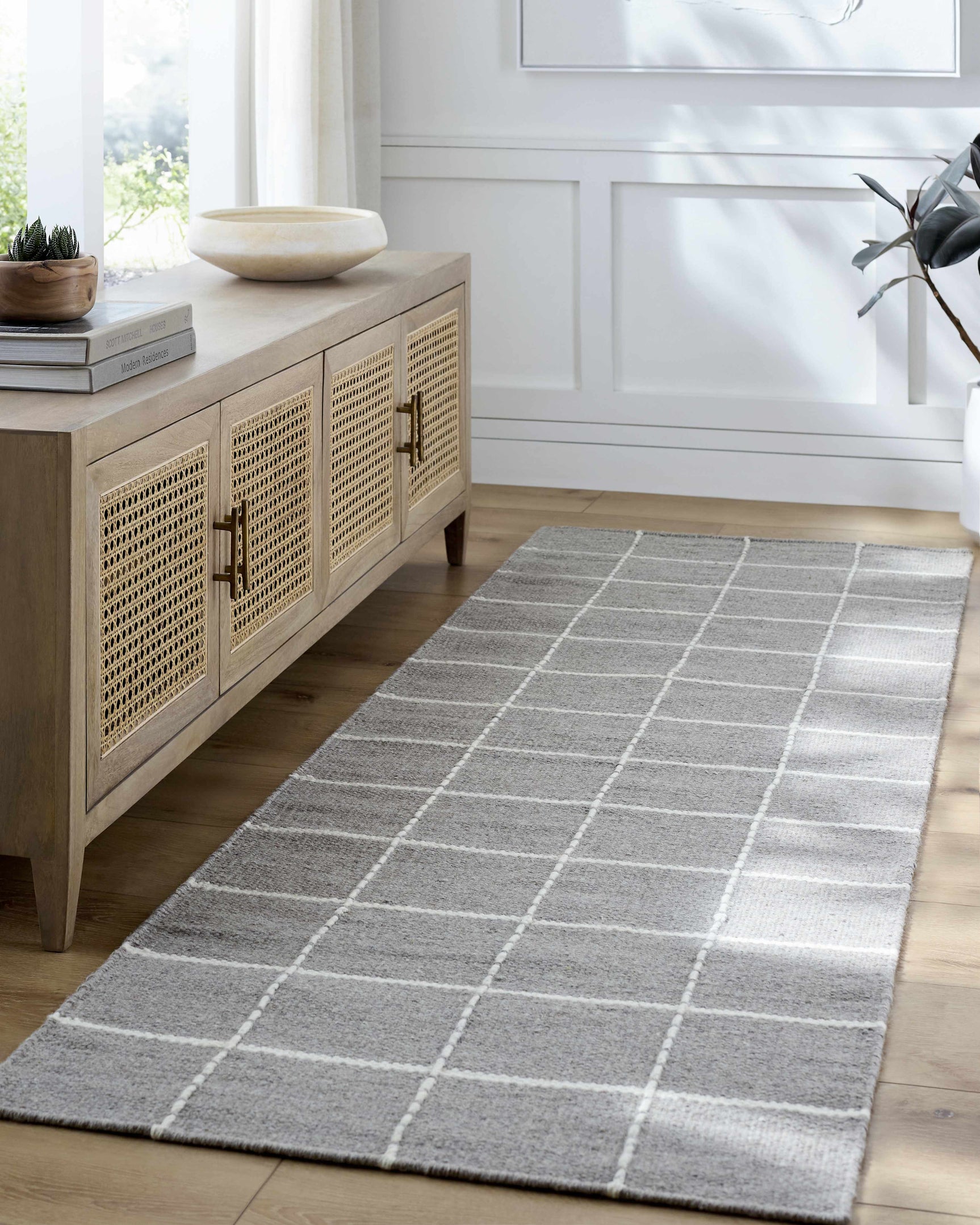 Nissa Gray Checkered Wool Rug - Ornate Home