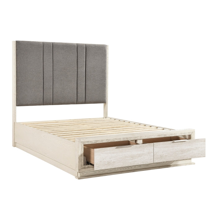 Noctis Beige Eastern King Platform Bed With Footboard Storage