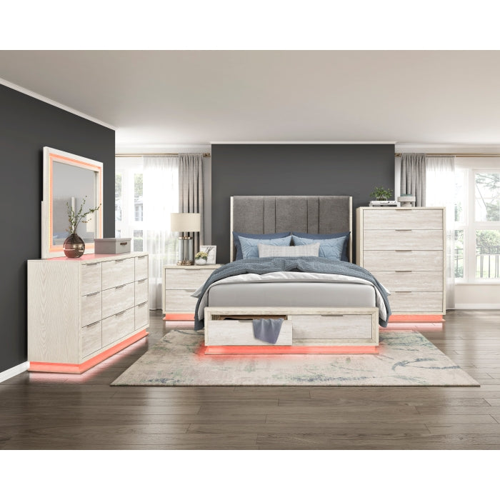 Noctis Beige Queen Platform Bed With Footboard Storage - Ornate Home
