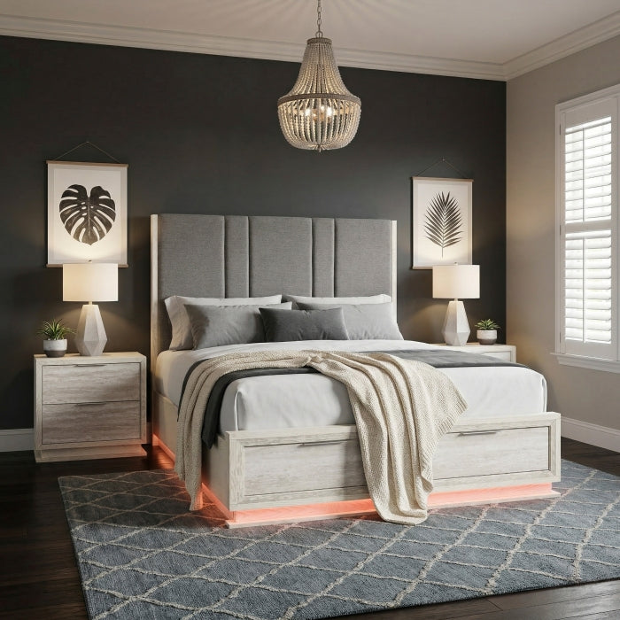 Noctis Beige Queen Platform Bed With Footboard Storage - Ornate Home