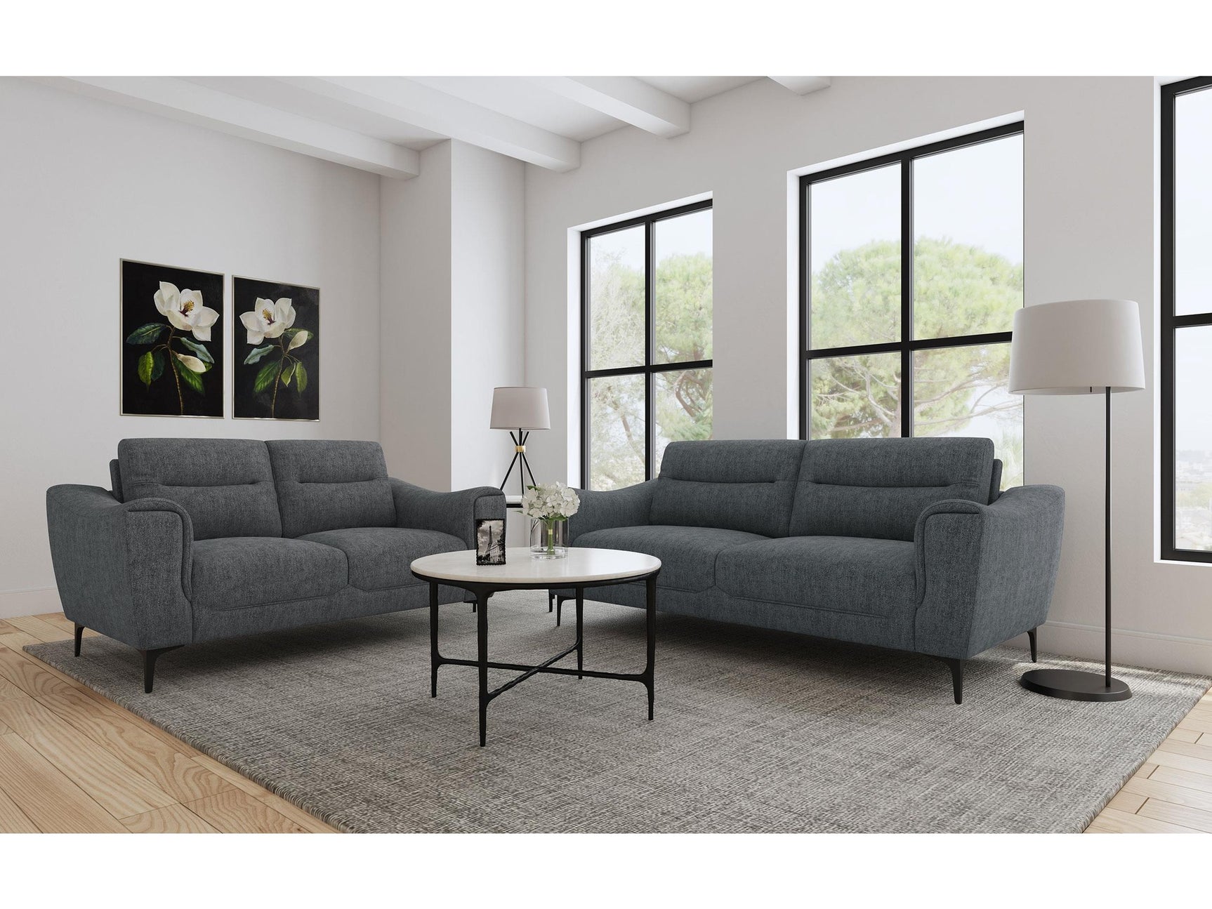 Nolan Charcoal 2-piece Upholstered Sofa Set - Ornate Home