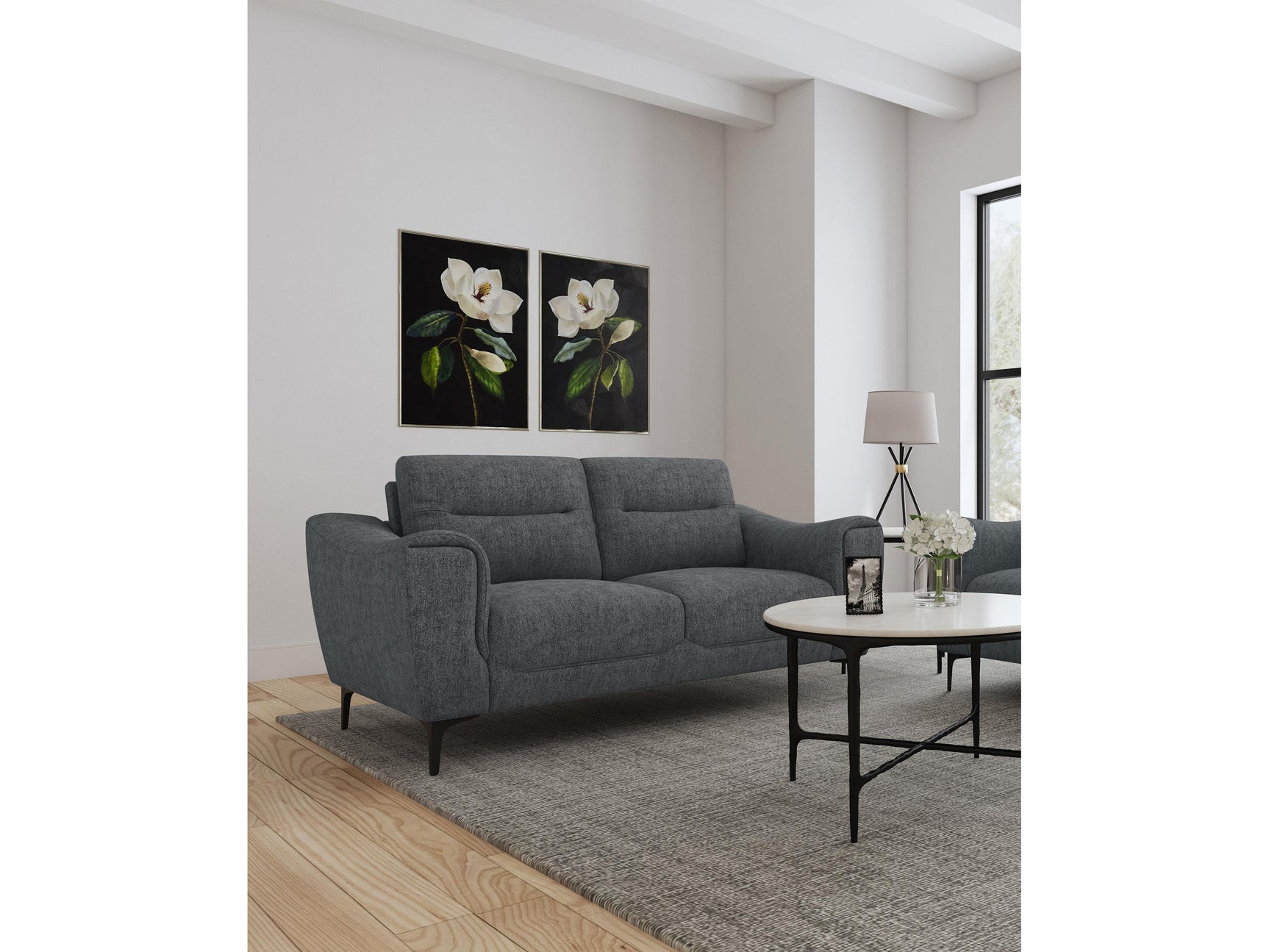 Nolan Charcoal Upholstered Sloped Track Arm Loveseat - Ornate Home